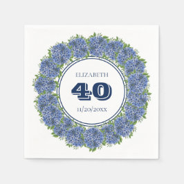 Elegante bloemige blauwe hortensia 40ste verjaarda servet