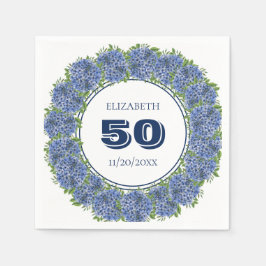Elegante bloemige blauwe hortensia 50ste verjaarda servet