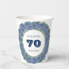 Elegante Bloemige Blauwe Hortensia 70e Verjaardags Papieren Bekers