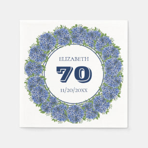 Elegante Bloemige Blauwe Hortensia 70e Verjaardags Servet