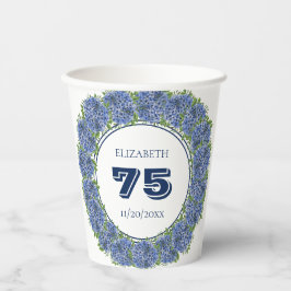 Elegante Bloemige Blauwe Hortensia 75e Verjaardags Papieren Bekers