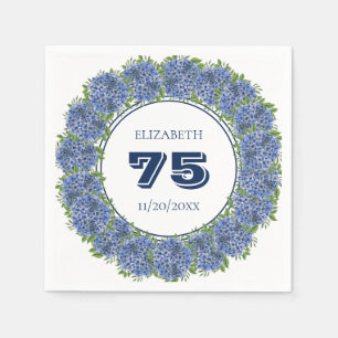 Elegante Bloemige Blauwe Hortensia 75e Verjaardags Servet