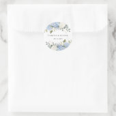 Elegante bloemige blauwe hortensia groen wedding ronde sticker (Tas)