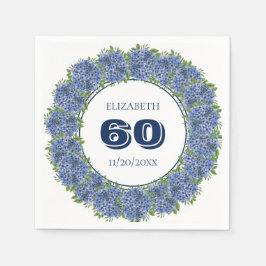 Elegante bloemige blauwe hortensia's 60ste verjaar servet