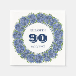 Elegante bloemige blauwe hortensia's 90ste verjaar servet