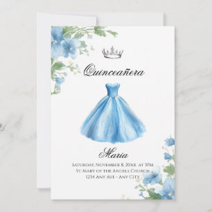 Elegante bloemige blauwe Quinceañera-waterverf Kaart