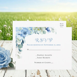 Elegante bloemige blauwe waterverfrozen huwelijks- briefkaart