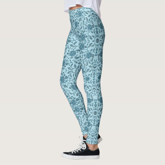 Elegante bloemige Blauwgroen damast Leggings (Links)