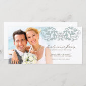 Elegante Bloemige Bloei Blauwe Trouwkaart Aankondiging (Voorkant / Achterkant)