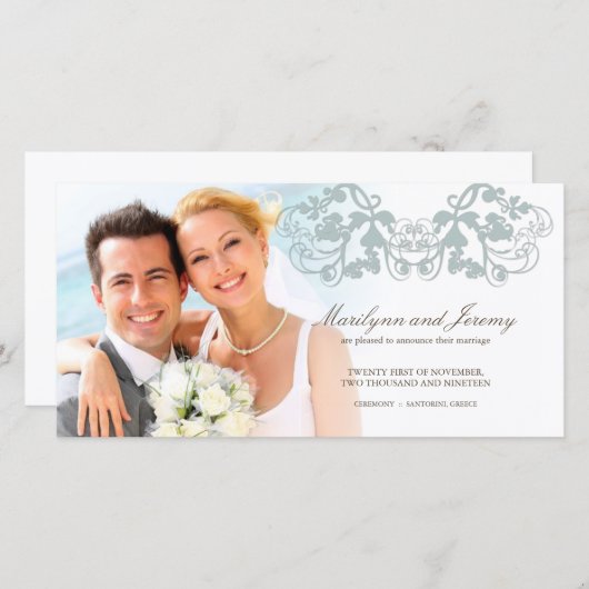 Elegante Bloemige Bloei Blauwe Trouwkaart Aankondiging (Voorkant / Achterkant)