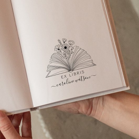 Elegante bloemige boek Ex libris rubberen stempel