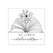 Elegante bloemige boek Ex libris rubberen stempel (Afrduk)