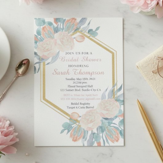 Elegante Bloemige Boho Bruidsdouche Kaart