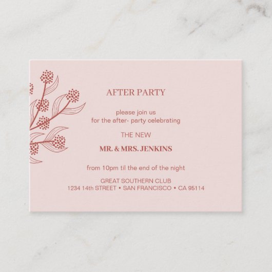 Elegante Bloemige Boho Bruiloft Feest na het Feest Informatiekaartje (Voorkant)