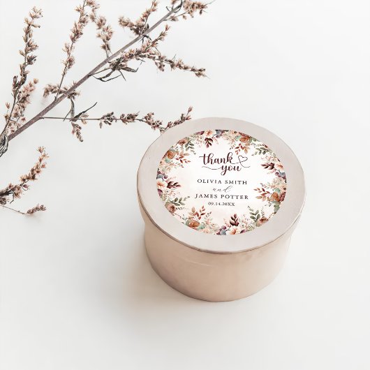 Elegante Bloemige Boho Bruiloft Ronde Sticker