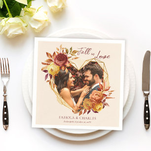 Elegante Bloemige Boho Verliefd Foto Huwelijk Servet