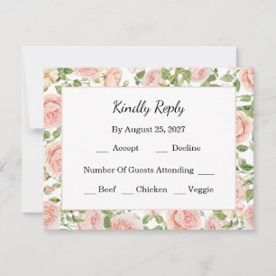 Elegante Bloemige Botanische Roze Huwelijksbloem RSVP Kaartje