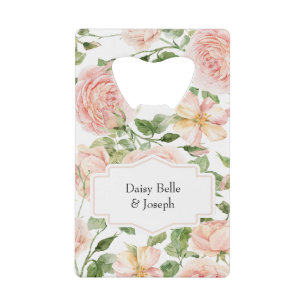 Elegante bloemige botanische roze roze bruiloft creditkaart flessenopener