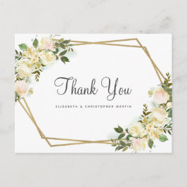 Elegante bloemige botanische rozen trouwdag bedank briefkaart