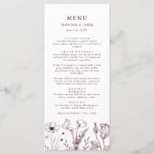 Elegante Bloemige Bourgondiër Trouw  Menu (Voorkant)