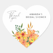 Elegante bloemige bruids-shower hart sticker (Voorkant)