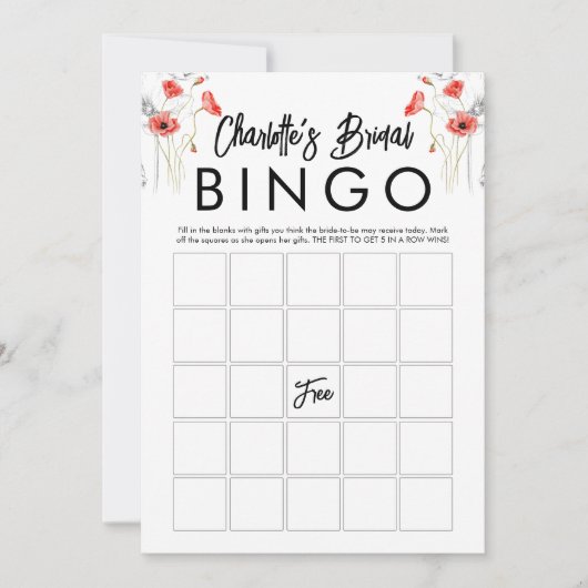 Elegante bloemige bruidsbad-bingospelkaart kaart (Voorkant)