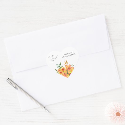 Elegante bloemige bruidsbruiloft hart sticker (Envelop)