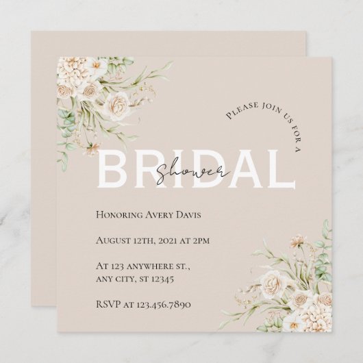 Elegante bloemige bruidsbruiloft Save The Date (Voorkant / Achterkant)