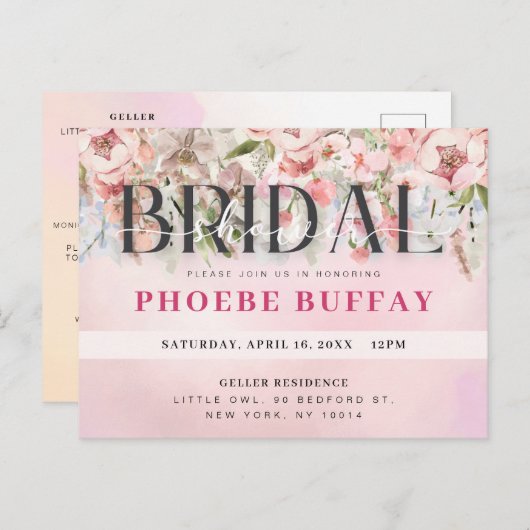 Elegante bloemige bruidsbruiloft uitnodiging (Voorkant / Achterkant)