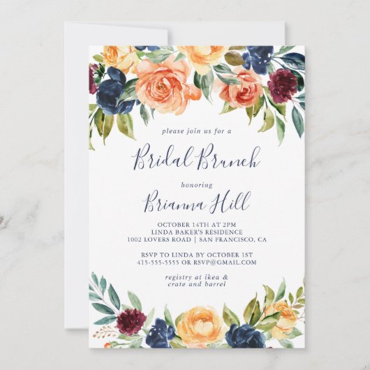 Elegante Bloemige Bruidsbrunch Bruidsfeest  Kaart (Voorkant)