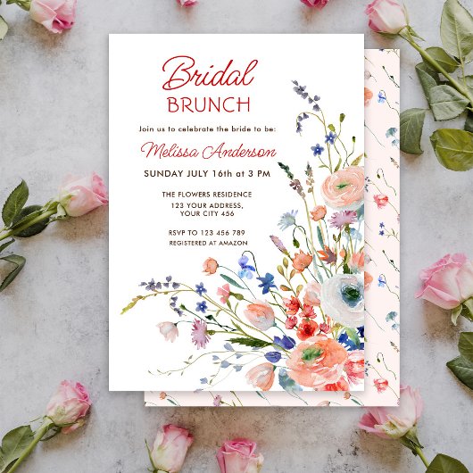 Elegante Bloemige Bruidsbrunch Kaart