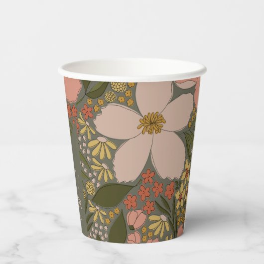 Elegante bloemige bruidsdouche gepersonaliseerd papieren bekers (Achterkant)