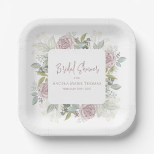 Elegante Bloemige Bruidsdouche Stof Roze Papieren Bordje