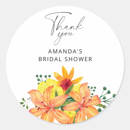 Elegante bloemige bruidsshower ronde sticker (Voorkant)