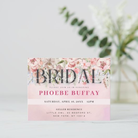 Elegante bloemige bruidsuitnodiging briefkaart (Staand voorkant)