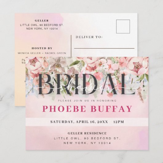 Elegante bloemige bruidsuitnodiging briefkaart (Voorkant / Achterkant)