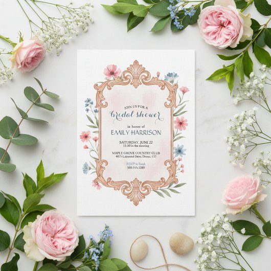 Elegante bloemige bruidsuitnodiging frame kaart