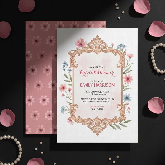 Elegante bloemige bruidsuitnodiging frame kaart