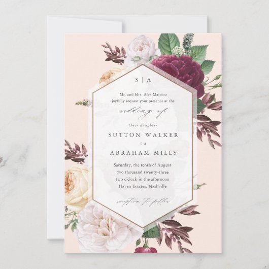Elegante Bloemige Bruiloft Kaart (Voorkant)