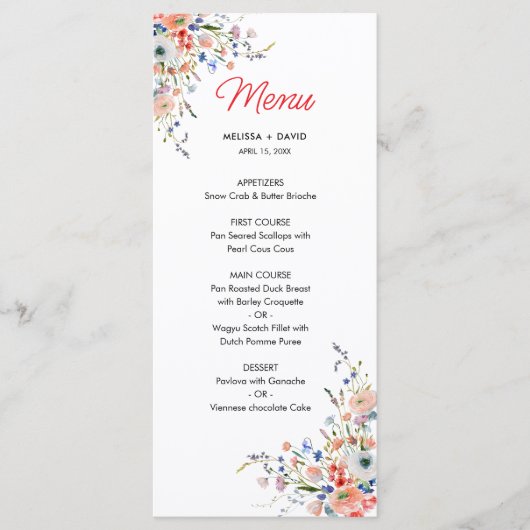 Elegante Bloemige Bruiloft Menu (Voorkant)