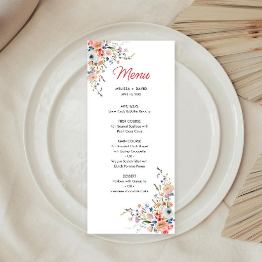 Elegante Bloemige Bruiloft Menu
