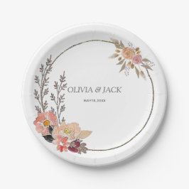 Elegante Bloemige Bruiloft Papieren Bordje
