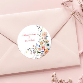 Elegante Bloemige Bruiloft Ronde Sticker