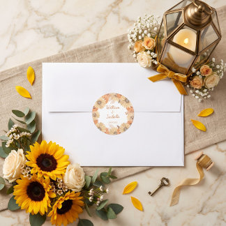 Elegante Bloemige Bruiloft Ronde Sticker