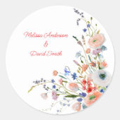 Elegante Bloemige Bruiloft Ronde Sticker (Voorkant)