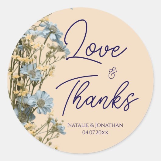 Elegante Bloemige Bruiloft Ronde Sticker (Voorkant)