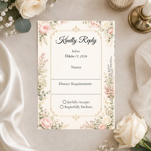 Elegante Bloemige Bruiloft RSVP Kaartje