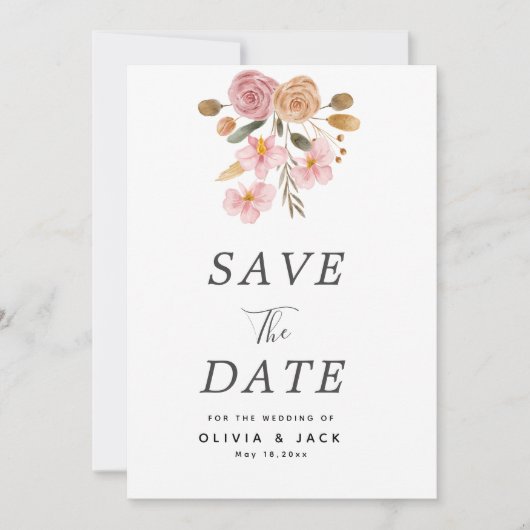 Elegante Bloemige Bruiloft Save The Date (Voorkant)