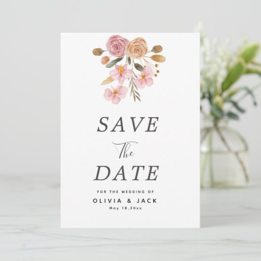 Elegante Bloemige Bruiloft Save The Date (Staand voorkant)