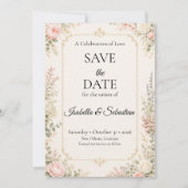 Elegante Bloemige Bruiloft Save The Date (Voorkant)